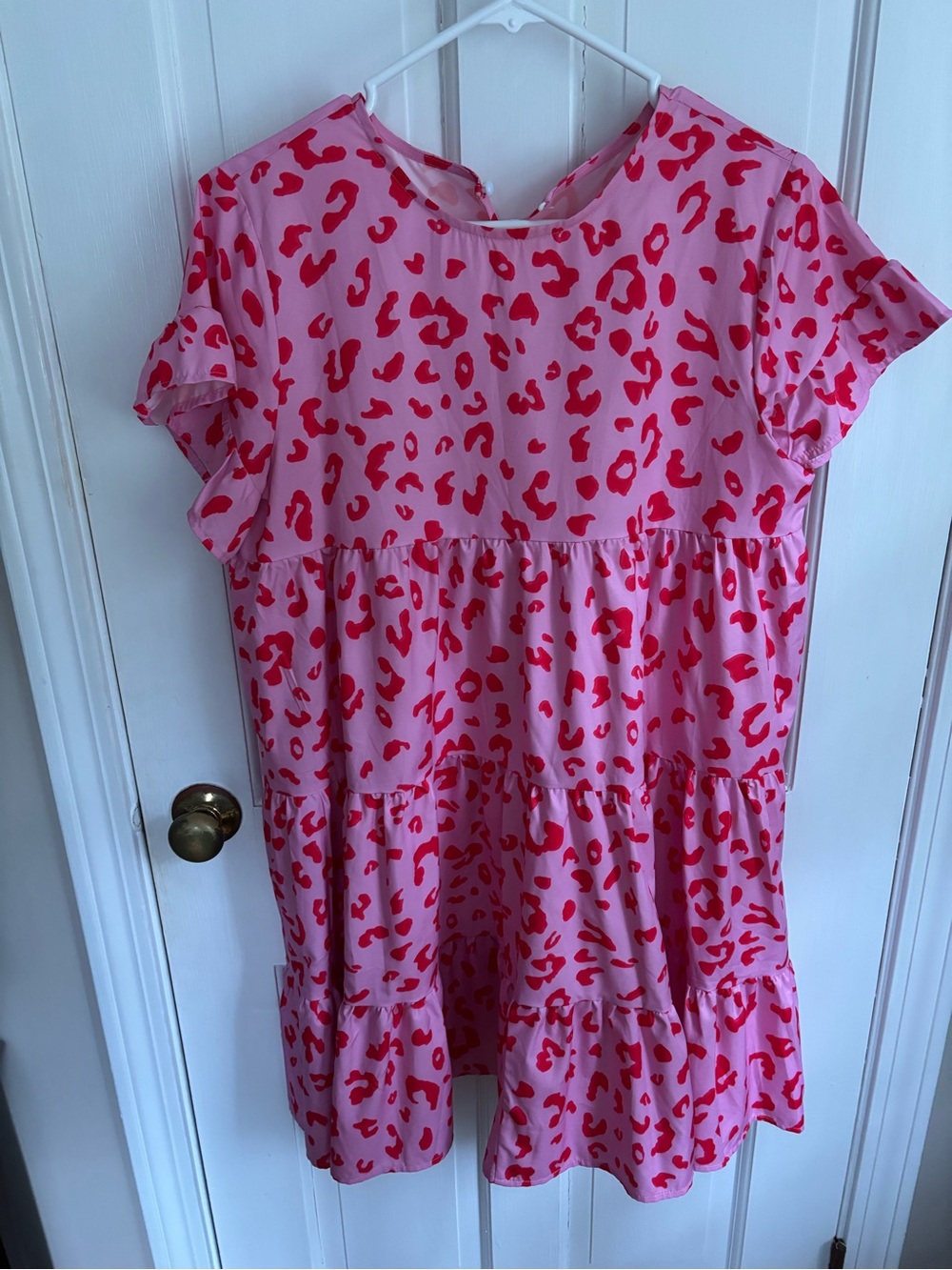 Pink Leopard Print Tiered Short Sleeve Dress